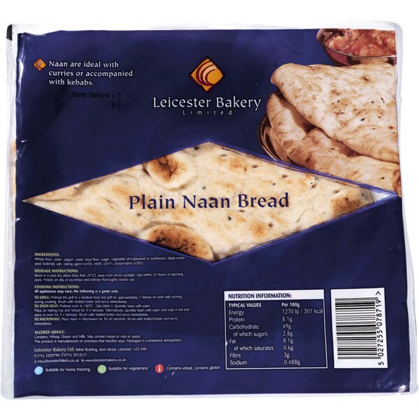 Leicester Bakery 3 Flame Baked Plain Naan Bread (Nov 23) RRP £1.49 CLEARANCE XL 89p or 2 for £1.50